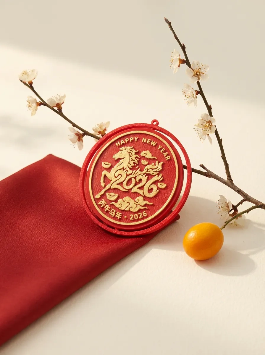 【锦绣丙午】2026春节农历马年国风双色旋转转运纪念章 - 免费 3D 打印模型 - MakerWorld