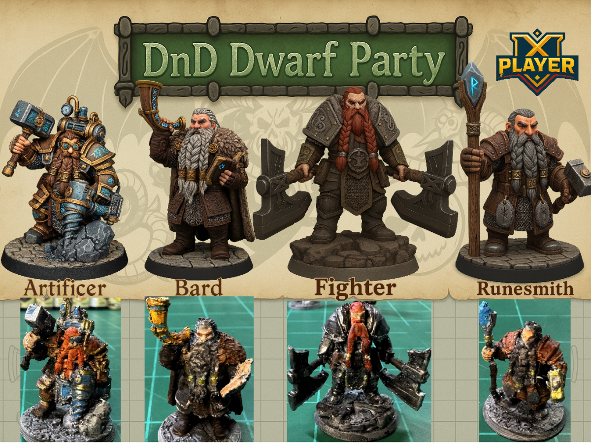 矮人派对：艺术、吟游诗人、战斗、符文 DnD PF 微缩模型 - 免费 3D 打印模型 - MakerWorld