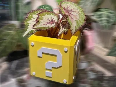 Mario Question Mark Box Planter 15cm Diameter, No AMS Needed, Improved Ventilation Version with Heightened Design, Added Air Columns, and Minimal Support