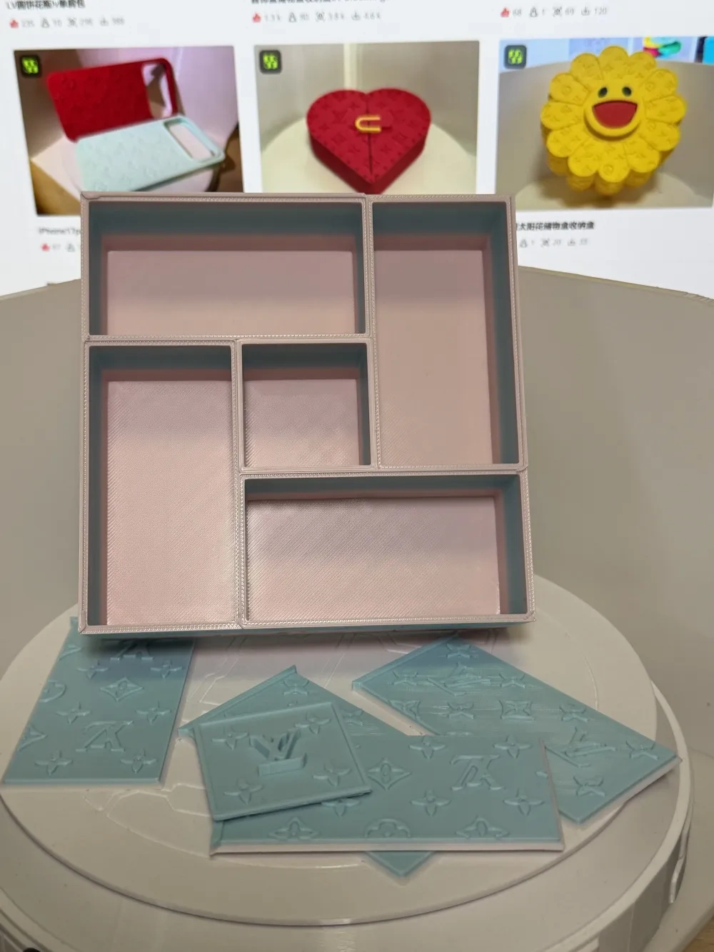 万字五格盒LV老花收纳盒储物盒首饰盒 - 免费 3D 打印模型 - MakerWorld