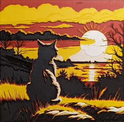 猫咪观看日落（Hueforge），4种颜色
