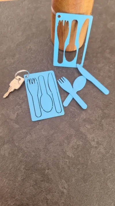 卡片餐具叉子刀子勺子，打印在钥匙扣上
