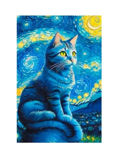 猫以Van Gogh风格的Hueforge中凝视星星