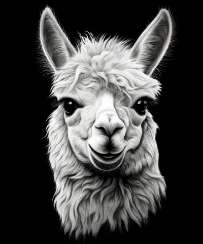 Llama墙艺术，动物面部肖像Hueforge设计 | 野生动物的3D艺术摄影，黑白
