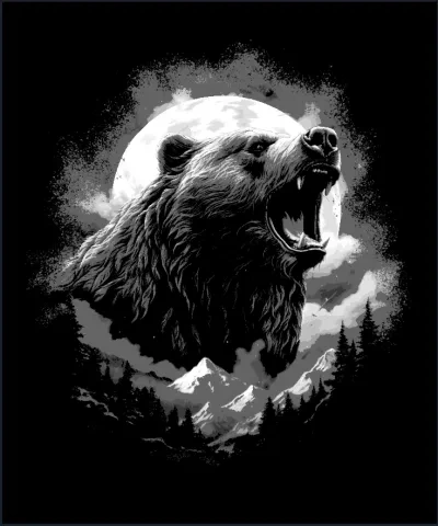 山中的熊 - 黑白色的Hueforge 3D动物艺术