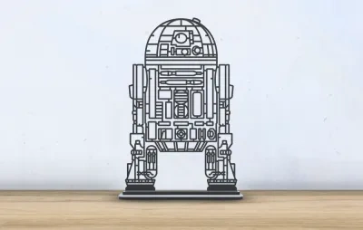 星球大战R2-D2机器人线条艺术模型 - 带底座