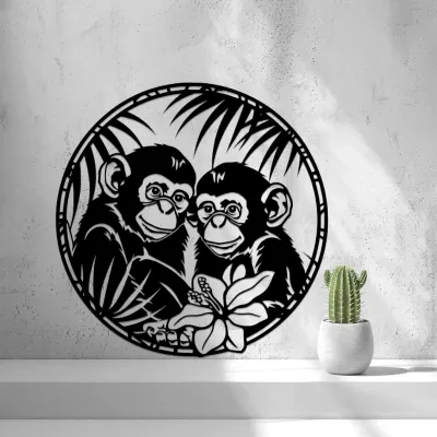 可爱的猴子与花墙艺术