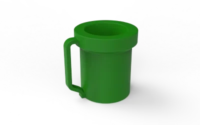 带有标志性绿色管状把手的超级游戏罐杯
