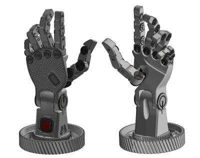 可移动的机器人手（左）组装在一起（PLA材料）