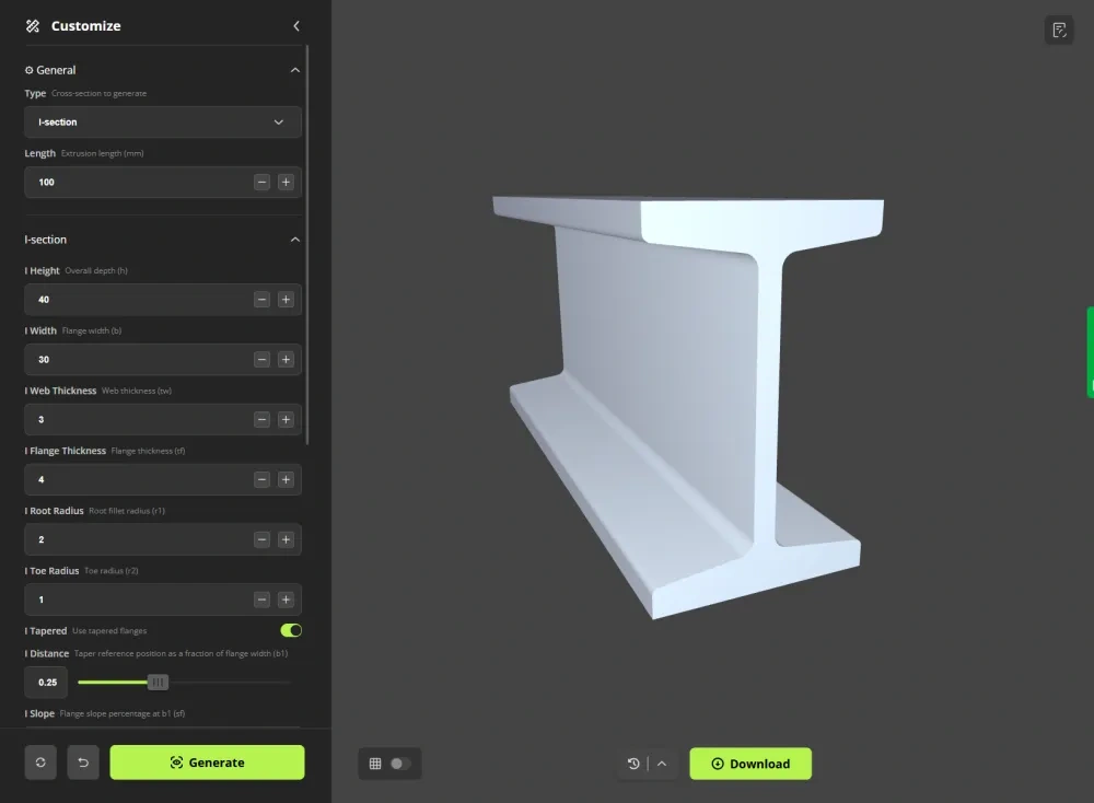 梁生成器 - 参数化梁、杆和挤出件 - 免费 3D 打印模型 - MakerWorld