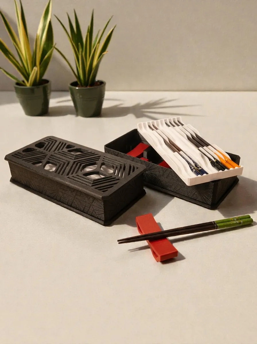 组子式筷子盒带托盘和筷架 - 免费 3D 打印模型 - MakerWorld